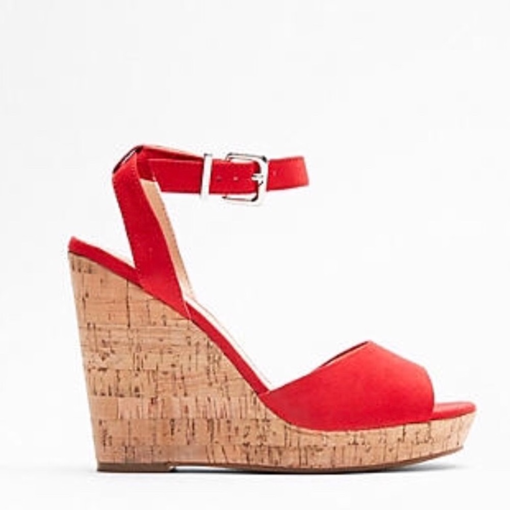 Express Red Cork Wedge Sandals